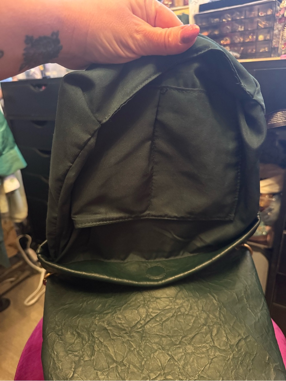 Anthropologie Dark Green Fold-Over Crossbody with Gold Chain Strap - Picture 11 of 11